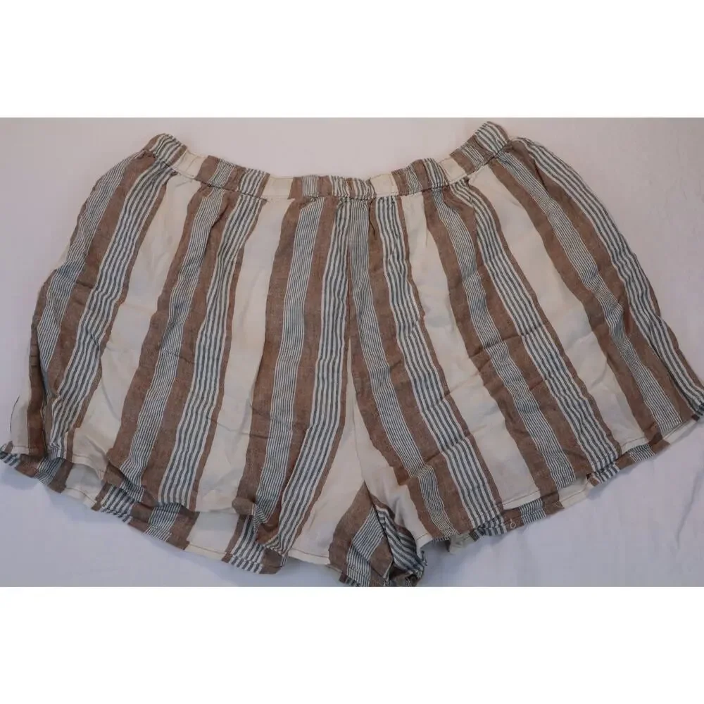 Z Supply The Perfect Striped Shorts Women Island Coconut Linen Drawstring Size M